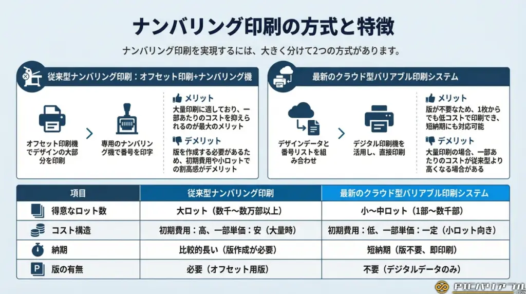 ナンバリング印刷の方式と特徴の図