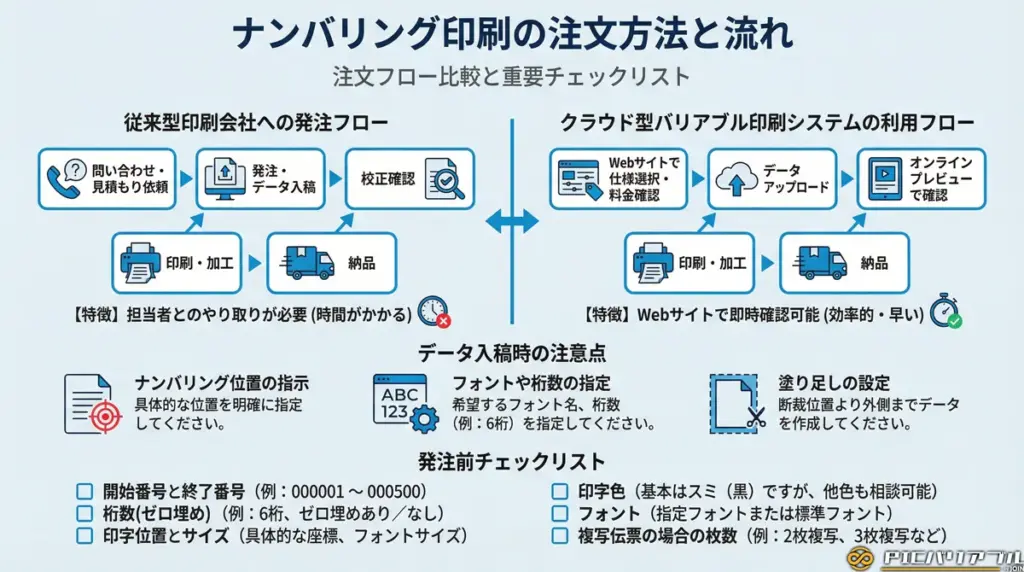 ナンバリング印刷の注文方法と流れの図